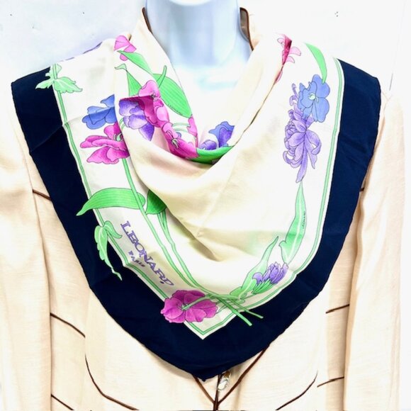 set of 2 Leonard Paris & Vintage Scarf Pure 100% Silk chiffon 26"x26 pink(15) - Picture 1 of 12